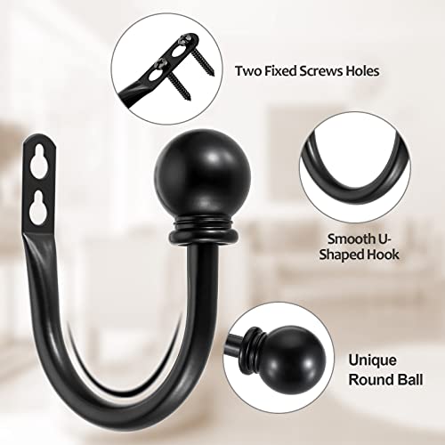 Sumnacon Set of 4 Decorative Curtain Holdbacks, Wall Mounted Aluminum Alloy Window Drapery Tiebacks for Bedroom, Livingroom Office Come with Screws, Black - color: Black