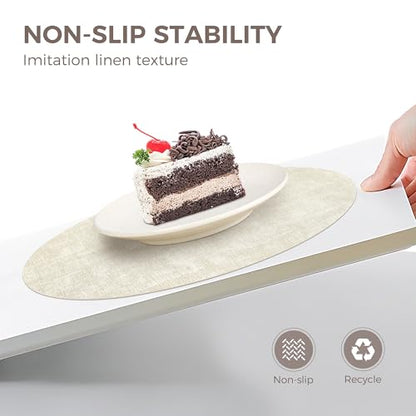 NCUE 13" Faux Leather Round Placemats Set of 4, Reversible Dual-Color - color: Deep Gray Beige
