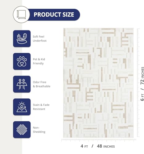 Abani Beige Area Rug - 6' x 9' - Living Room & Bedroom - Geometric Maze Design - Indoor Use - Easy to Clean, Stain Resistant, Non-Shedding - Neutral Collection - size: 6' x 9' (Rectangular)