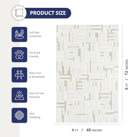 Abani Beige Area Rug - 6' x 9' - Living Room & Bedroom - Geometric Maze Design - Indoor Use - Easy to Clean, Stain Resistant, Non-Shedding - Neutral Collection - size: 6' x 9' (Rectangular)