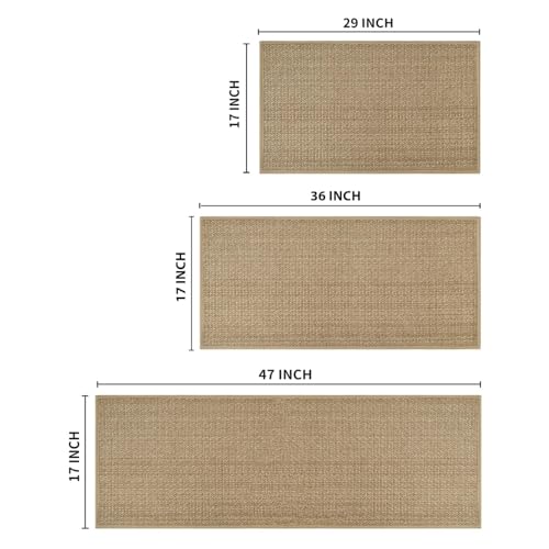 Artoid Mode Non-Slip Kitchen Rugs and Mats Set of 3-17x29 + 17x36 + 17x47 - color: Linen, size: 17" x 29"/17" x 36"/17"x 47"