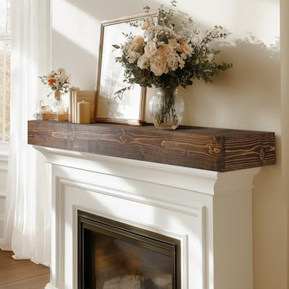 48x8x3in Rustic Fireplace Mantel Pine Wood, Weathered Brown - color: Weathered Brown, size: 48x3x8-hollow