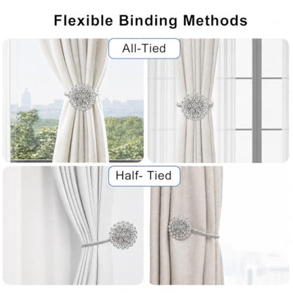Magnetic Tiebacks for Curtain 2 Pack,Crystal Flower Holdback - color: Silver
