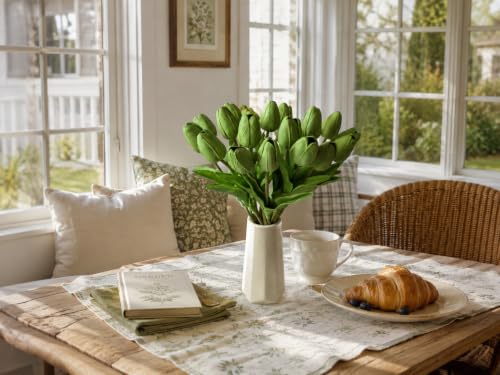 Mandy's 20 Stems Green Artificial Tulip Flowers for Home Centerpieces - color: Green