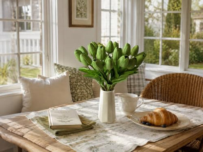 Mandy's 20 Stems Green Artificial Tulip Flowers for Home Centerpieces - color: Green