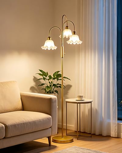 Lightdot Flower Floor Lamp for Living Room 3 Light Tree Floor Lamp - color: 3 Flower Down-Gold