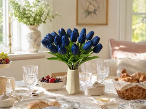 Mandy's 20 Stems Navy Blue Artificial Tulip Flowers for Home Centerpieces - color: Navy Blue