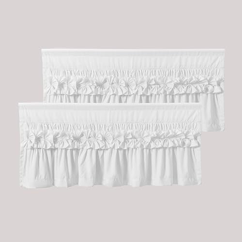 HIG 2 Pack Off White Ruffle Handcrafted Window Valances, 52"x18" - color: Grayish White, size: 52"W x 18"L (Pack of 2)