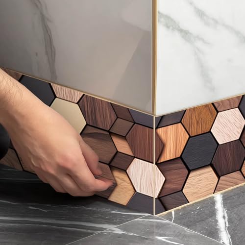 IVN Wallpaper Border Peel and Stick Wall Rustic Wood Hexagon 4x196 Inch - color: Rustic Wood Hexagon