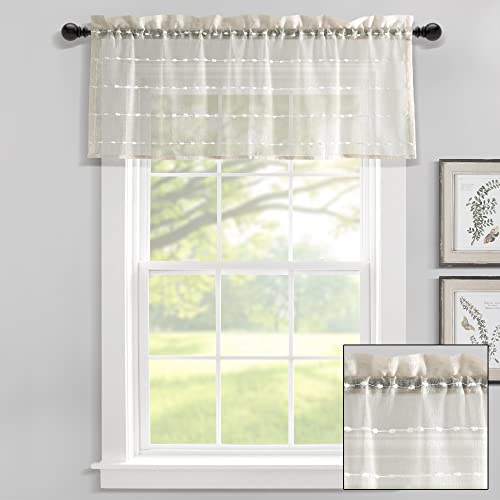 Lush Decor Farmhouse Textured Sheer Window Curtain Valance, 52"W x18"L, Beige - color: Beige