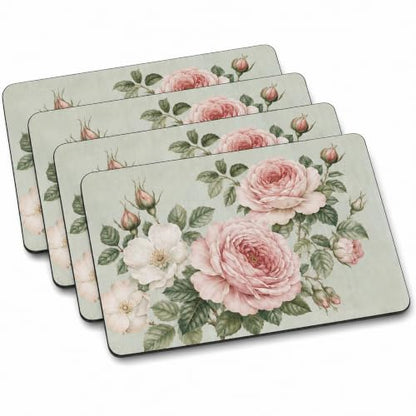 Pimpernel Antique Roses Cork-Backed Placemats - Beige, Set of 4 - size: 15.7" x 11.7" Rectangular, style: Antique Roses