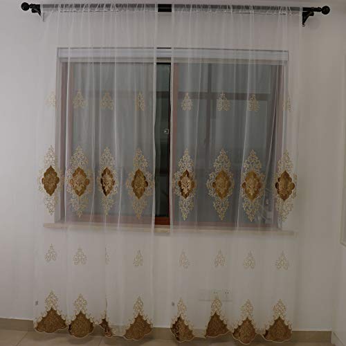 SLOW SOUL 2 Panels European Luxury Curtains Velvet Embroidered Tulle for Living Room Kitchen Bedroom Sheer Curtain with Rod Pocket Coffee 50W X 102L inch - color: Coffee/Rod Pocket, size: 50"W x 102"L (Pack of 2)