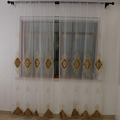 SLOW SOUL 2 Panels European Luxury Curtains Velvet Embroidered Tulle for Living Room Kitchen Bedroom Sheer Curtain with Rod Pocket Coffee 50W X 102L inch - color: Coffee/Rod Pocket, size: 50"W x 102"L (Pack of 2)