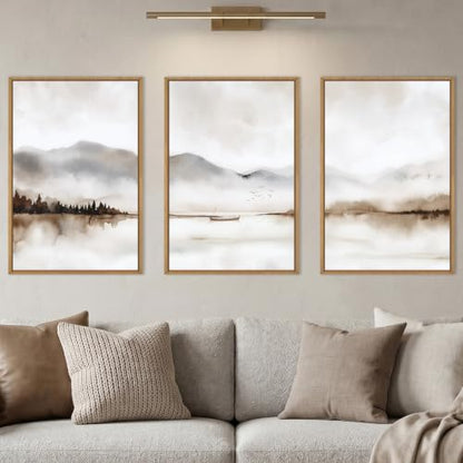 DRACIT Neutral Abstract Mountain Framed Canvas Print Wall Art Set-16"x24"x3 - color: Natural Landscape Wall Art, size: 16"L x 24"W