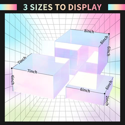 3-Pack Iridescent Acrylic Display Risers, Rainbow Nesting Cubes for Dessert - color: Iridescent