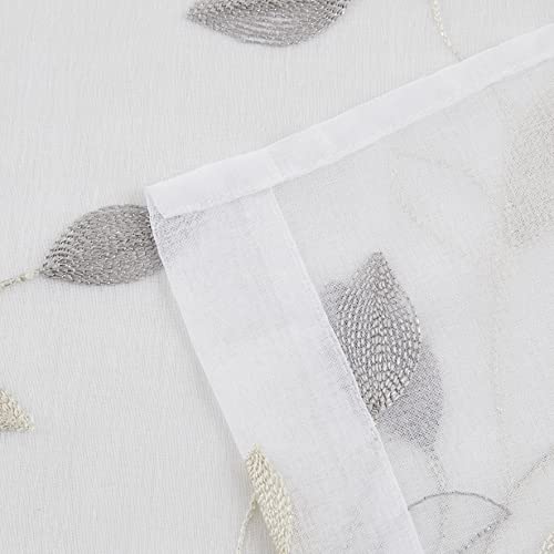 Bujasso Embroidered Leaf Sheer Curtains, Gray Beige 38" Wx63 Lx2 - color: Yellow Grey, size: 38"W x 63"L (Pack of 2)