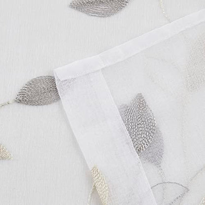 Bujasso Embroidered Leaf Sheer Curtains, Gray Beige 38" Wx84 Lx2 - color: Yellow Grey, size: 38"W x 84"L (Pack of 2)