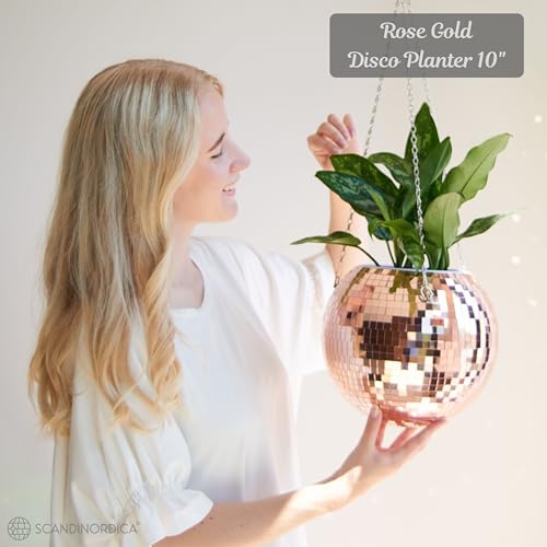 SCANDINORDICA Disco Ball Planter, Value Package, 10-inch Rose Gold - size: 10" Rose Gold