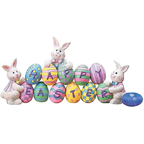 Gonetre Hand Painted Easter Eggs Bunny Tabletop Decor,Bunny Rejoice Table Top Centerpieces,Spring Easter Bunny Eggs Decorations Easter Indoor Home Decor Easter Eggs