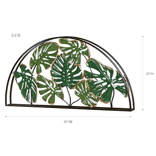 Touch of Class Tropic Monstera Leaves Arched Wall Art - Metal - Black, Bronze, Green - Tropical Decor for Bedroom, Bathroom, Dining Room, Living Room, Office - Openwork Dimensional