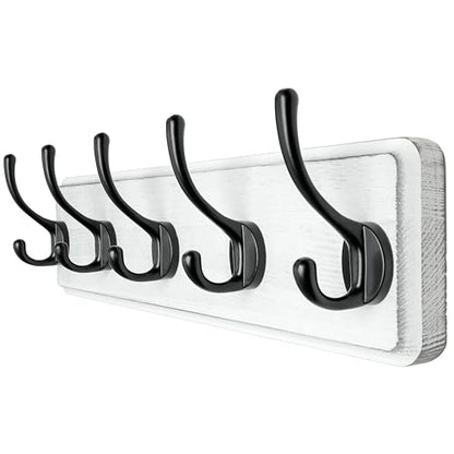Dseap Coat Rack Wall: Patented, Heavy-Duty, 17.4" Long 5-Double-Hooks Wooden Wall Mounted Coat Rack Coat Hanger Hook Rail for Winter Coats Hat Jacket Clothing, White & Black - color: White & Black, size: L=17.4" (1pcs)