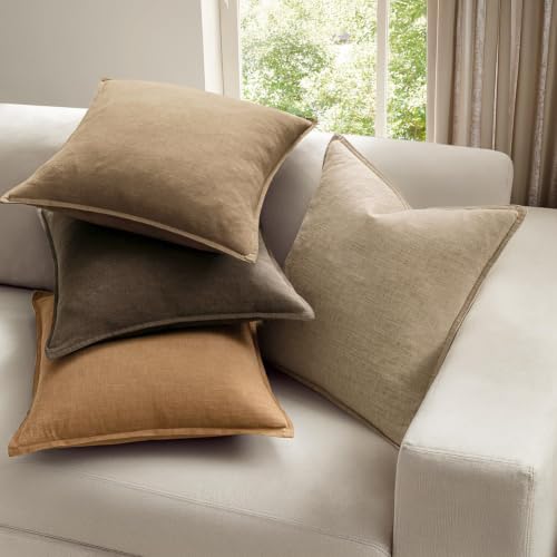 MIULEE Dark Brown Boho Linen Pillow Covers 18x18 Inch Pack of 4 - color: Dark Brown, size: 18" x 18" (Pack of 4)