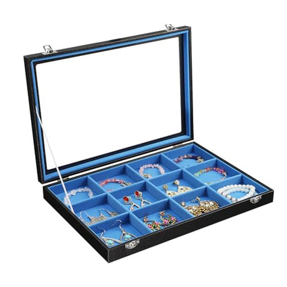 Stratalife 12 Grid Bracelet Jewelry Box, Bangle Holder Organizer with Lid - color: Blue-Black, size: 12 Grid