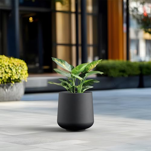 Kante Round Concrete Planter, 13-Inch Dia Barrel-Style Garden Pots with Drainage Hole for Home, Patio and Garden, Flower and Tree Planter (10.2" Opening), Black - color: Black, size: 13" D