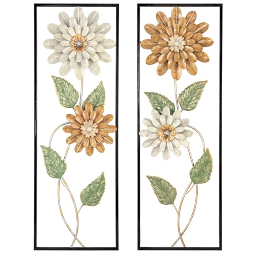 Arborus Metal Wall Art, Set of 2 Large Mordern Rectangular Wall Panels, Abstract Minimalist Flower Wall Décor for Living Room, Bedroom, Kitchen, Hallway Decoration - color: Gray Brown Green