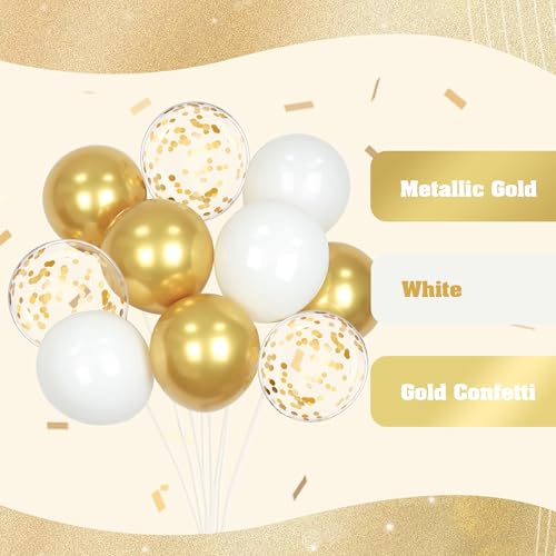 60pcs Gold and White Balloons 12inch with Metallic Gold Confetti Balloons - color: White Gold