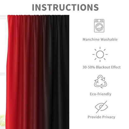 Red Black Curtains, Ombre, 2 Panels, 42" W x 63" L, Rod Pocket - color: New Red, size: 42"W x 63"L (Pack of 2)