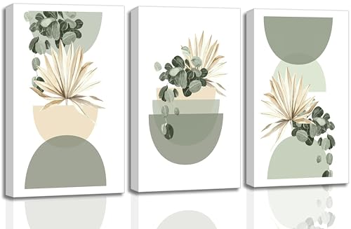 LAJDXSX 3 Pcs Neutral Abstract Boho Canvas Wall Art - color: Sage, size: 16x24in-Canvas
