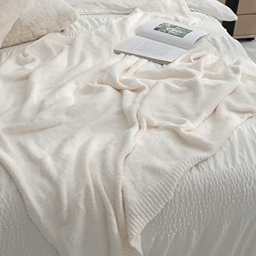 bearberry Knit Throw Blanket 50x60 Cream Super Soft Plush for Couch - color: Cream, size: Throw(50″x60″)