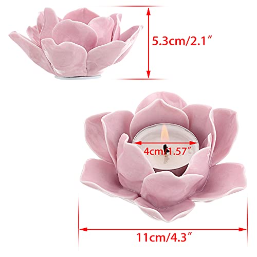 OwnMy 4.5 Inch Ceramic Lotus Flower Tea Light Holder Votive Candle Holder - color: Pink