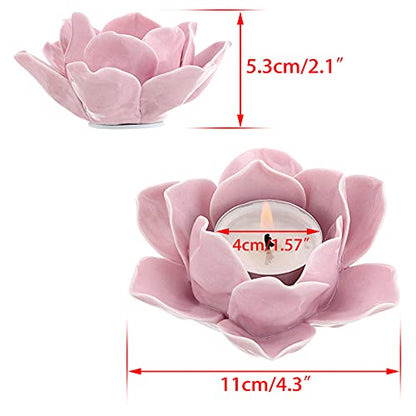 OwnMy 4.5 Inch Ceramic Lotus Flower Tea Light Holder Votive Candle Holder - color: Pink