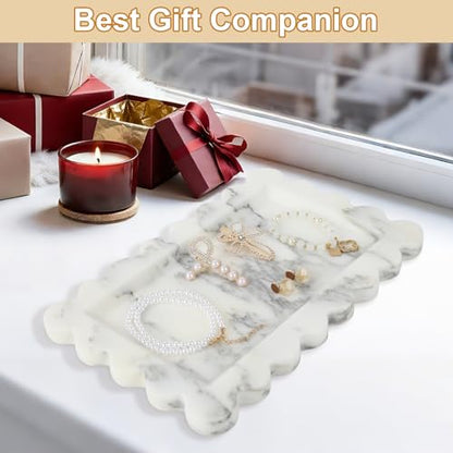 100% Marble Vanity Tray for Bathroom Counter, Kitchen, Coffee 11.8" - color: Calacatta White