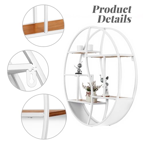 Round Wall Shelf,Decorative Circle Floating Shelves - color: White