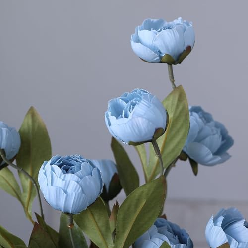 6 Pcs 27" Faux Silk Peony Artificial Flowers Stems for Vase (Dusty Blue) - color: Dusty Blue