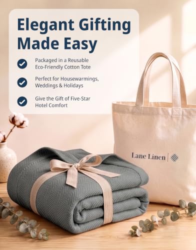 LANE LINEN Couch Blanket Twin, 100% Cotton Textured Herringbone Weave - color: 04: Grey, size: Twin