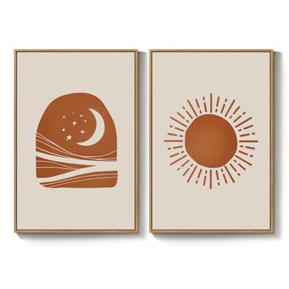 Framed Abstract Boho Mid Century Modern Canvas Wall Art Bedroom, 16x24 Inch - color: Neutral Terracotta Beige, size: 16" W x 24" H x 2Pcs