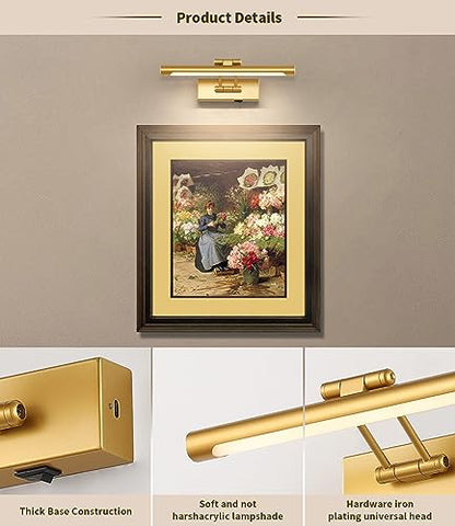 Battery Operated Picture Lights with Remote and Timer,Wireless Art Light for Paintings with Adjustable Swing Arm Gold Gallery Lights 12in Rechargeable Wall Sconce - color: Model B-Gold