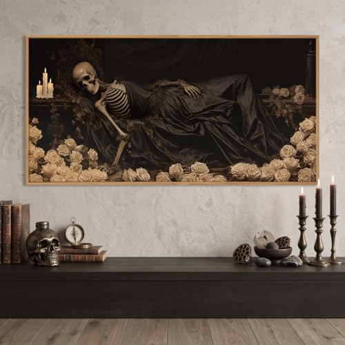 DRACIT Spooky Halloween Dark Gothic Skull Framed Canvas Wall Art -20"x40" - color: Dark Gothic Skull Wall Art, size: 40"L x 20"W