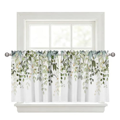 Sage Green Eucalyptus Leaves Window Valance 2 Panels, 36x26 in - color: Eucalyptus Leaves-green, size: 26"W x 36"L (Pack of 2)