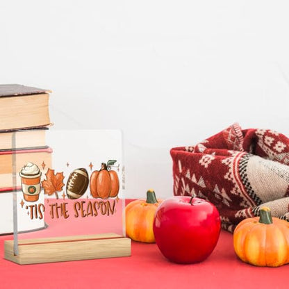 Tis the Season Pumpkin Football Fall Decor Sign - color: Fall07