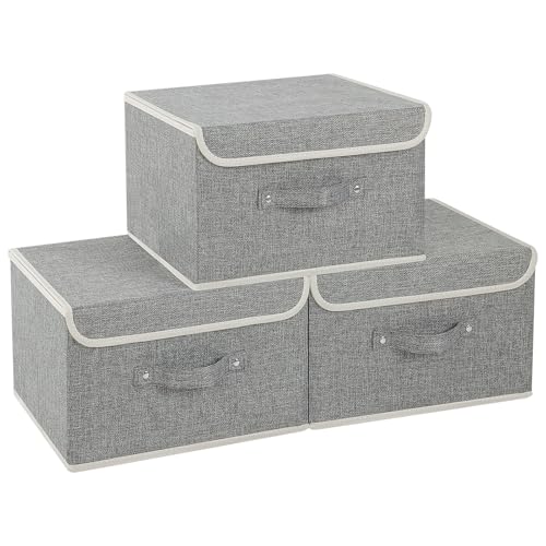 Foldable Fabric Storage Cubes with Lids,Grey 13x9.1x7.9in,3 Pack - color: Grey, size: 13x9.1x7.9in(3-pack)