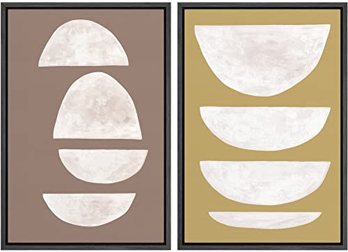 SIGNWIN Framed Canvas Print Wall Art Set Brown White Geometric Semi-Circles Abstract Shapes Illustrations Modern Art Minimal Boho Relax/Calm for Living Room, Bedroom, Office - 16"x24"x2 Black - color: A16-2202-fo13, size: 16"x24"x2 Panels Black