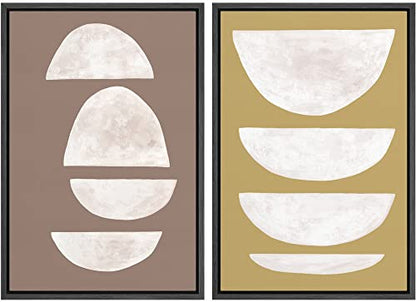 SIGNWIN Framed Canvas Print Wall Art Set Brown White Geometric Semi-Circles Abstract Shapes Illustrations Modern Art Minimal Boho Relax/Calm for Living Room, Bedroom, Office - 16"x24"x2 Black - color: A16-2202-fo13, size: 16"x24"x2 Panels Black