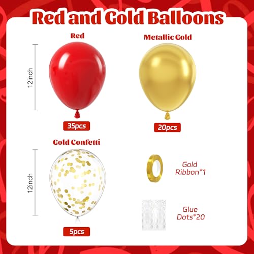 60pcs Red and Gold Balloons 12inch with Confetti Balloons - color: Red Gold
