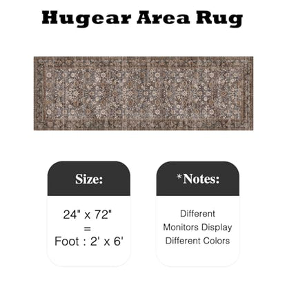 HUGEAR 복도용 2x6 브라운 블루 빈티지 꽃무늬 세탁 가능한 러너 러그 - color: 플로럴 | 브라운/블루, size: 2피트 x 6피트