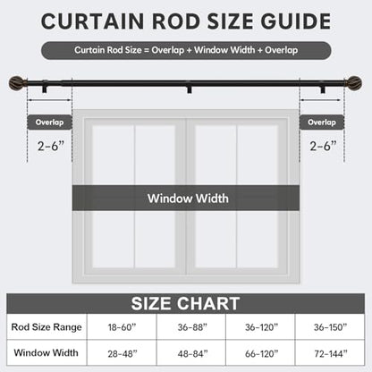 Black Curtain Rods for Windows 66 to 120 Inch 7/8" Diameter Metal - color: Black, size: 36"-120"|1 Pack